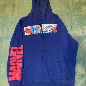 Marvel Spider Man Blue Lace Tie Pullover Hoodie Sweater Sweatshirt Size medium